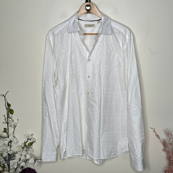 BURBERRY Button Down Shirt Subtle Nova Check Plaid White Sz 44 17 1/2 {C48} - Picture 2 of 5